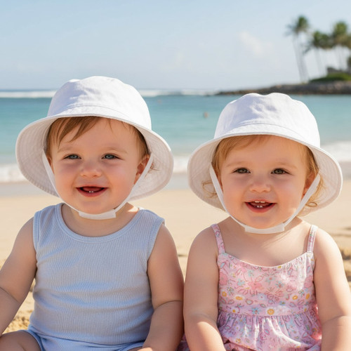 Bucket Hat with Chin Strap White